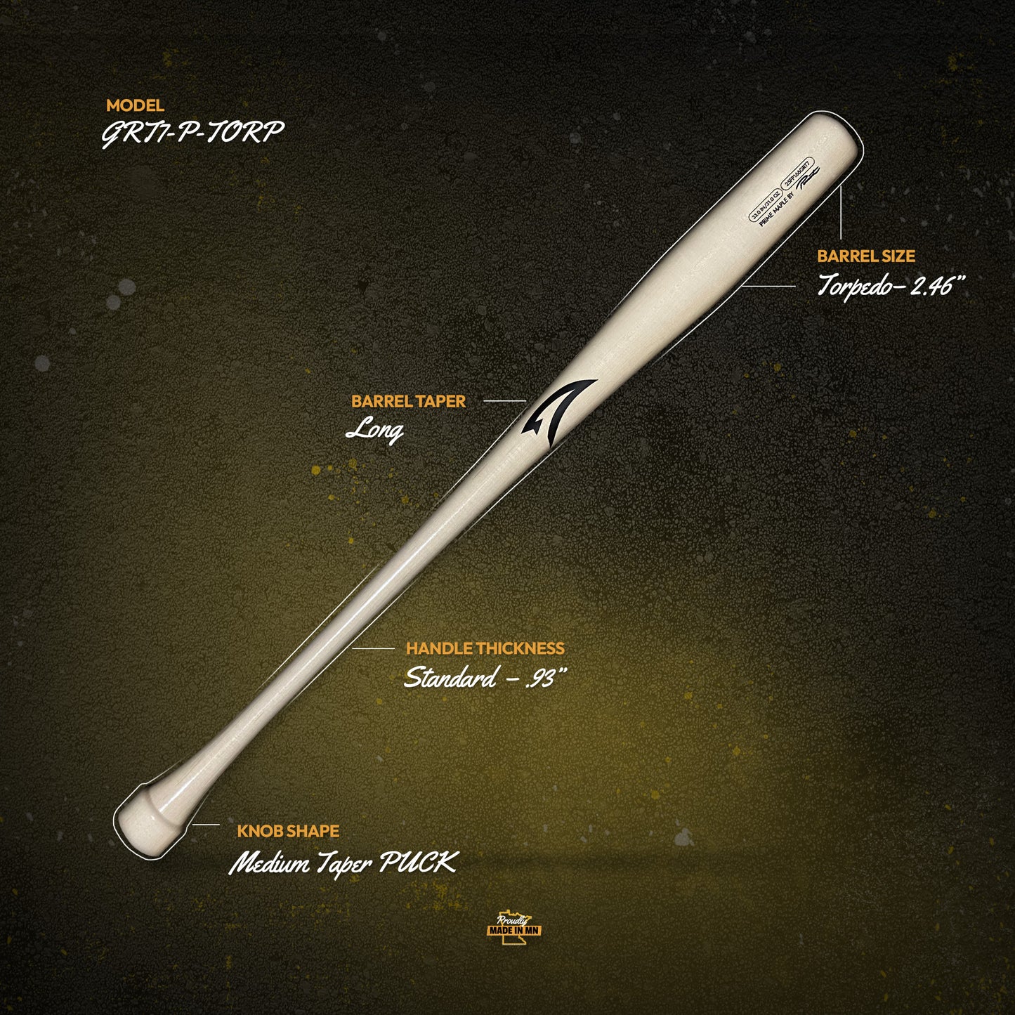 Natural GRT7 Puck Torpedo Prime Maple Baseball Bat