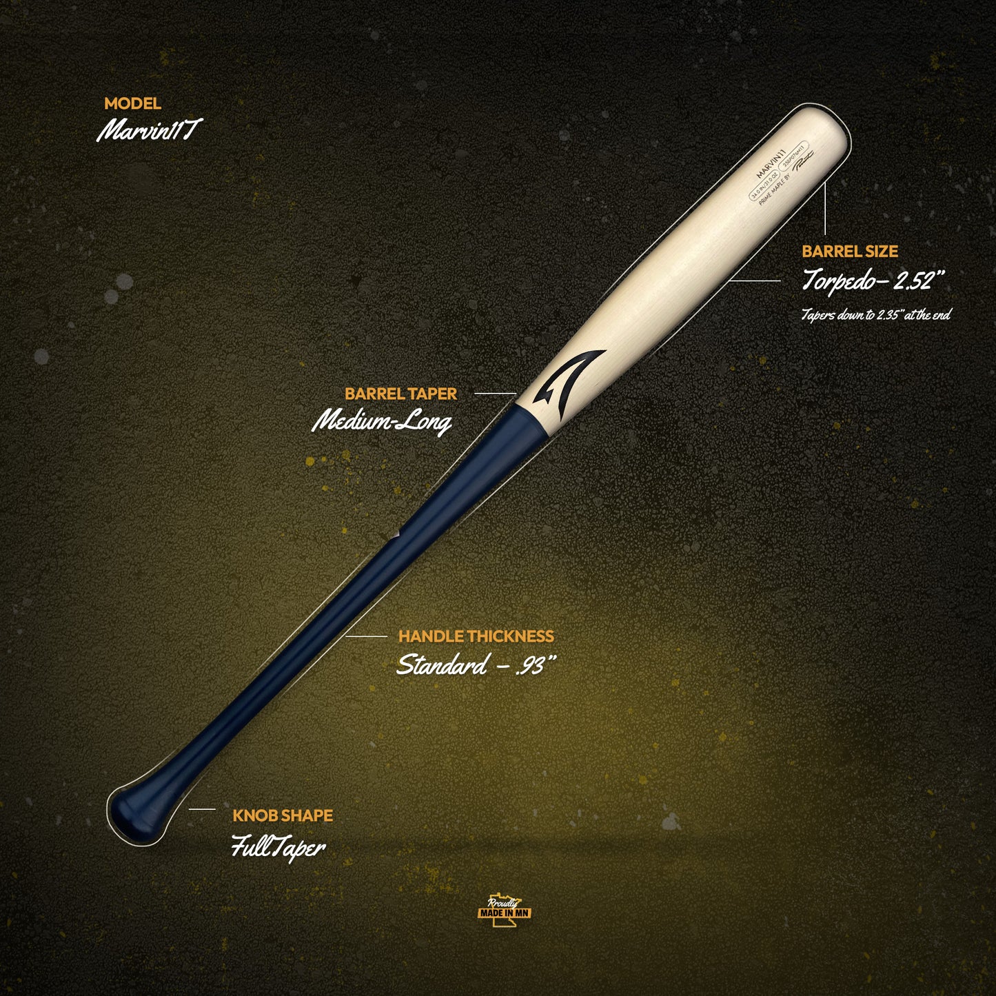 Black MARVIN11 Torpedo - Prime Maple Baseball Bat