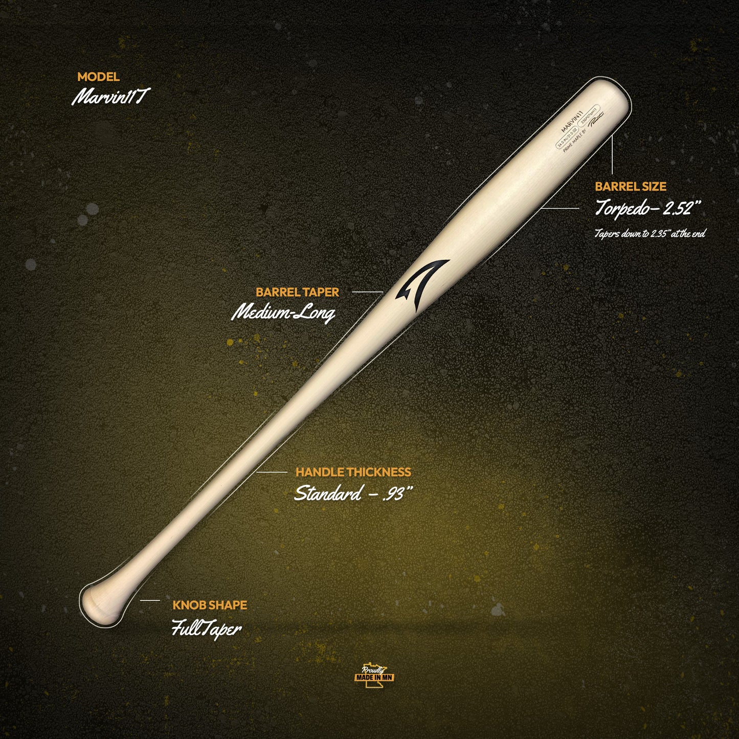Natural MARVIN11 Torpedo 3 Pack Prime Maple Baseball Bats