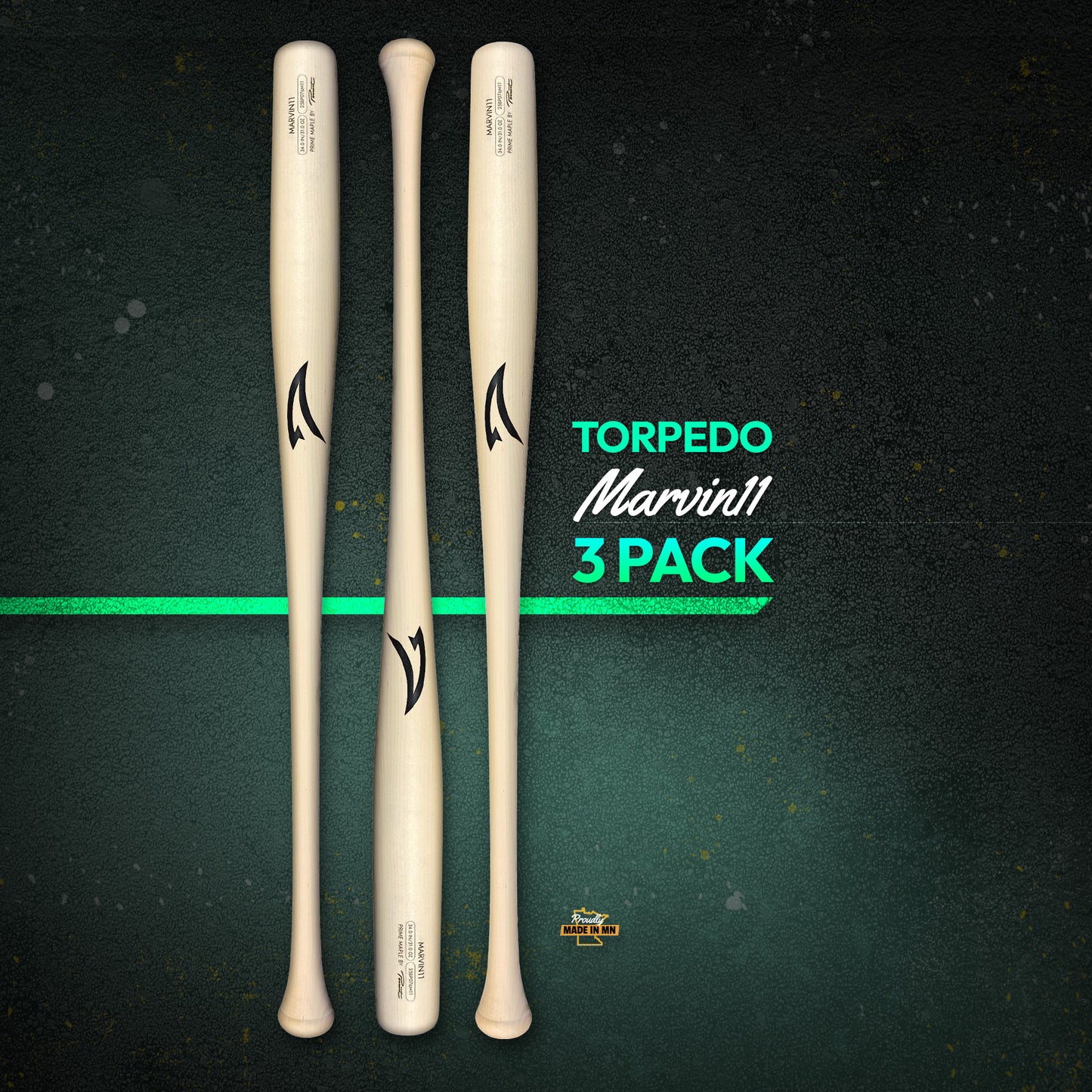 Natural MARVIN11 Torpedo 3 Pack Prime Maple Baseball Bats