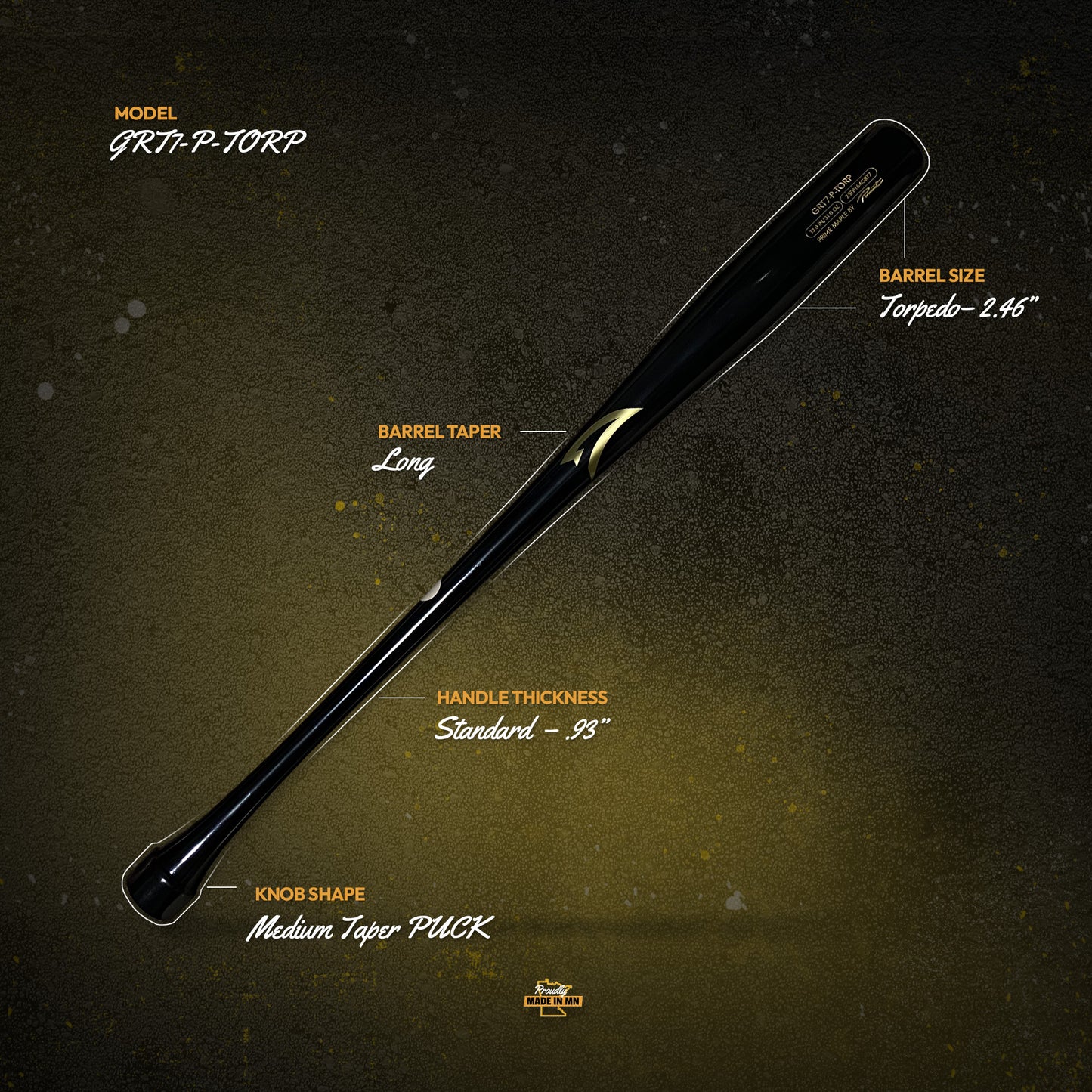 Black GRT7 Puck Torpedo Prime Maple Baseball Bat